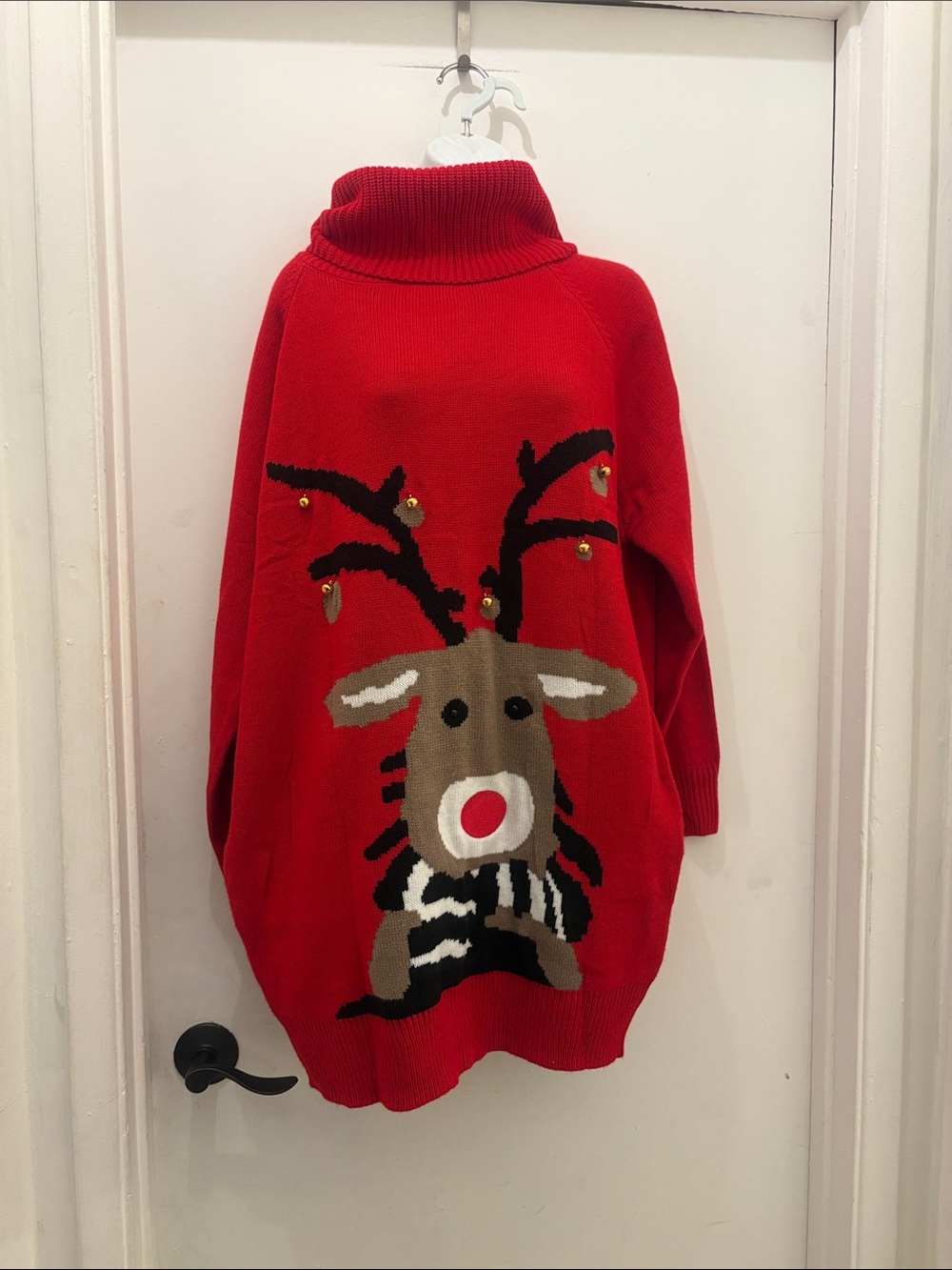 Women's Red Reindeer Turtleneck Sweater dress size L new